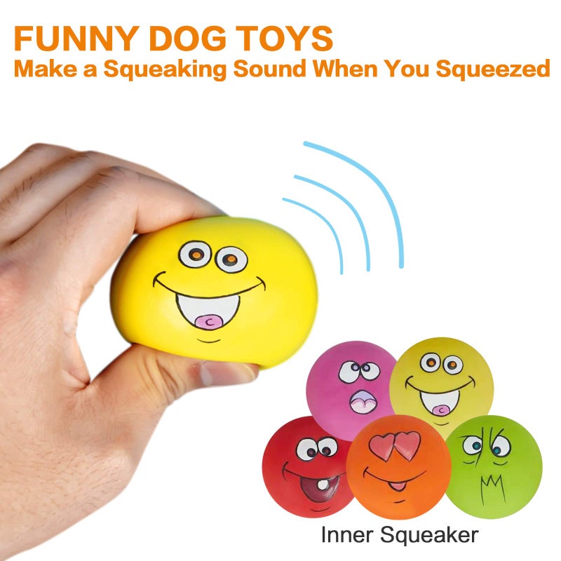 NS N-S Dog Toy,Squeaky Dog Toys Chewing Durable Teething Latex Rubber Soft Interactive Fetch Play Dog Balls with Funny Face for Puppy Small Medium Pet Dog (5PCS), 2.16x2.16x1.18 Inch - Image 3