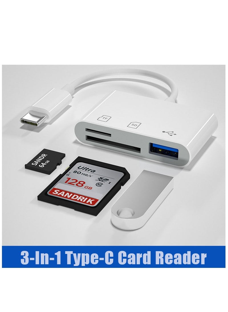 سام قارئ بطاقات USB C SD متعدد الوظائف 3 في 1 ، قارئ بطاقات من النوع C لجهاز USB C ، محول بطاقة TF يدعم القراءة والكتابة المزدوجة (أبيض)  - Image 1