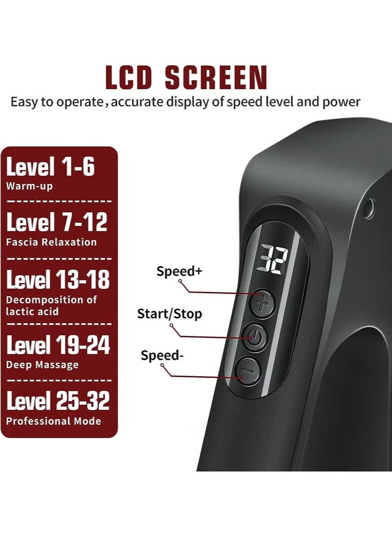 EzzySo Triangular Fascia Gun Lcd Electric Massage Gun With 8 Replaceable Massage Heads 32 Gears Of Vibration Adjustment For Deep Tissue Muscle Massage - Image 5