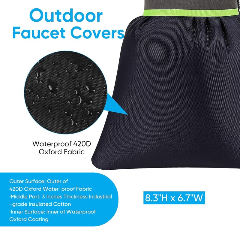HOMETOPIA 12Pack Outdoor Faucet Covers for Winter - 6.7"W x 8.3"H Hose Bib Covers for Winter Freeze Protection with Reflective strips Outside Spigot Pipe Reusable Waterproof Insulated backflow Cover,Black - Image 3