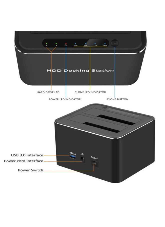 Generic USB3.0 SATA Dual Hard Disk Base Mobile Hard Disk Box Offline Cloning Machine Supports 2.5/3.5 Inch Hard Disk-Color:American Regulations  - Image 3