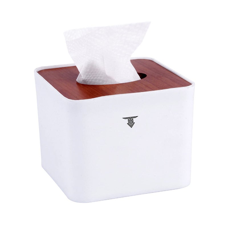 TARGET HYGIENE Pop Up Table Top Tissue Box Table Top Removable Bamboo Wooden Cover Tissue Box Dispenser pop up Tissue Dispenser with Pack of 1 Tissue Box (with 250 Pcs Tissue)- White - Image 1