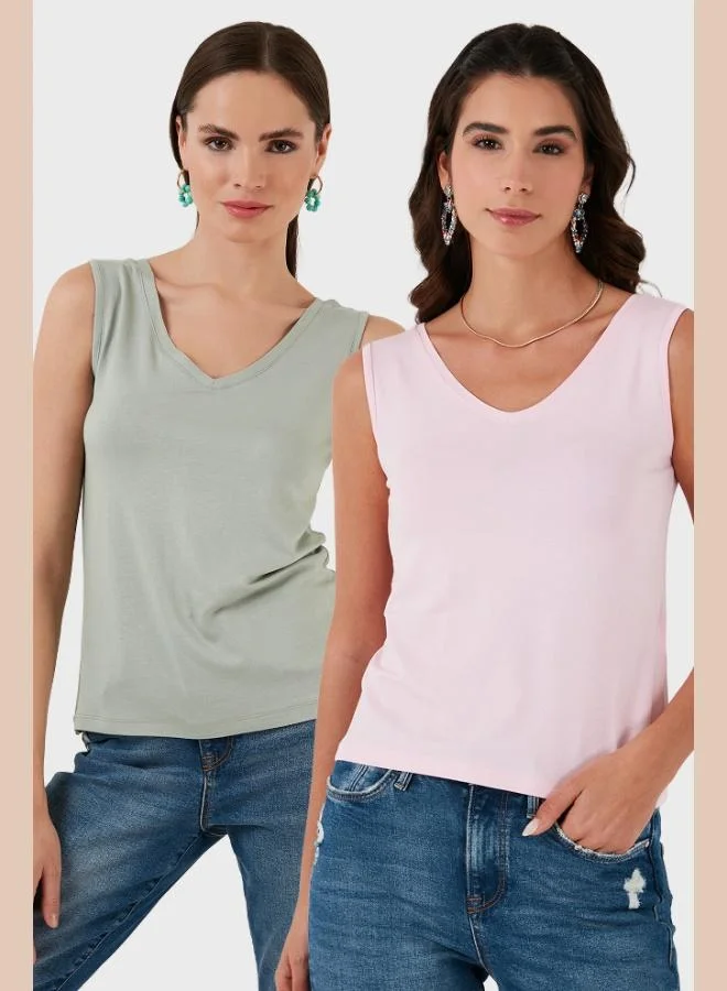 Lela Lela Slim Fit V Neck Thick Strap 2-Pack Blouse Women's BLOUSE 5864384S2