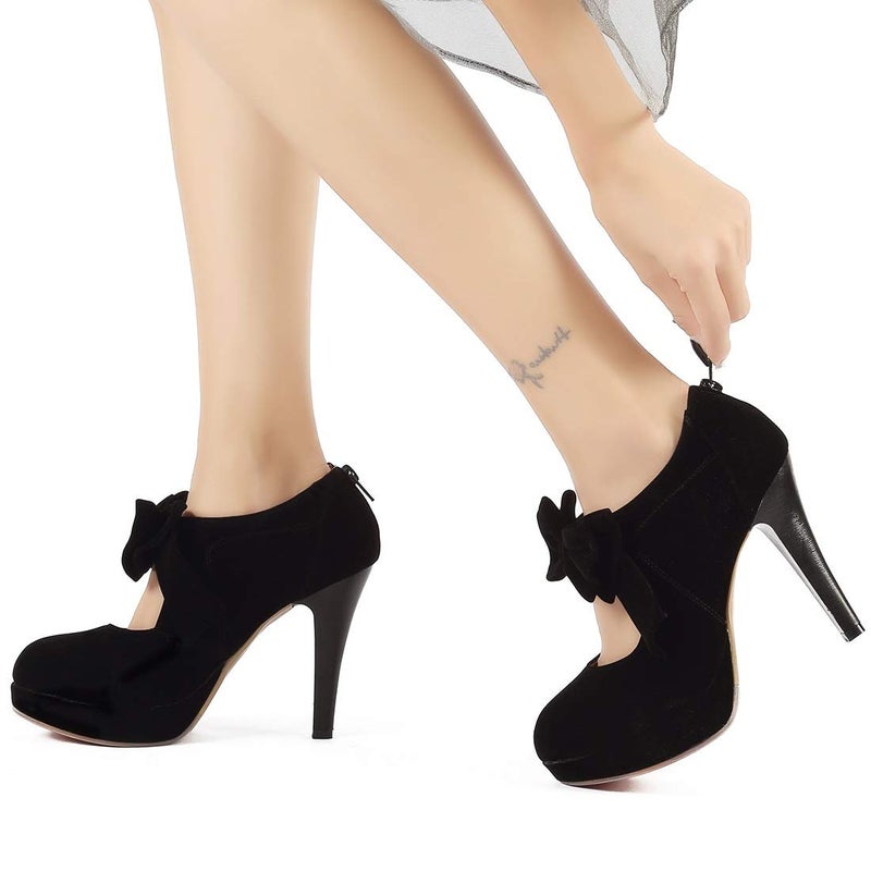 Mostrin Black Closed Toe Heels for Women with Bow Mary Jane Platform Pumps Dress Shoes Sexy High Heel for Prom Dance Size 8 - Image 3