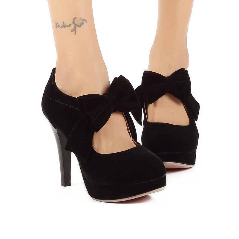 Mostrin Black Closed Toe Heels for Women with Bow Mary Jane Platform Pumps Dress Shoes Sexy High Heel for Prom Dance Size 8 - Image 4