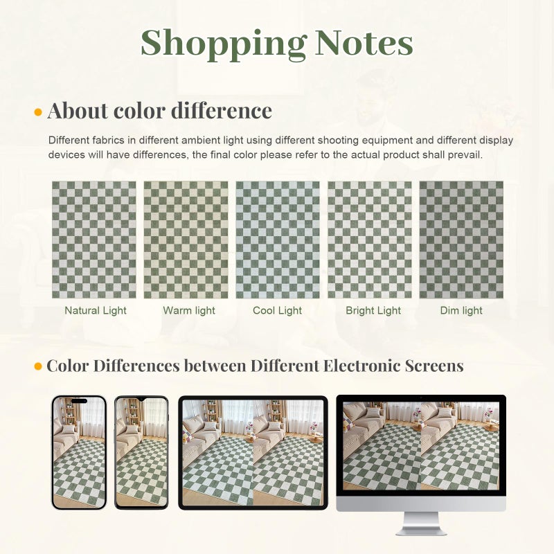 LIVEBOX Checkered Round Rug 6 Ft Washable Area Rug for Playroom, Kids Non-Slip Neutral Classic Circle Rug Geometric Large Carpet Soft Boys Rug for Classroom Dorm Bedroom(Sage Green,180R) - Image 4