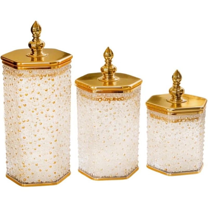 Amagogo 3 Pack Airtight Hexagon Canister Set Elegant Food Storage Jar With Lid For Kitchen Counter Coffee Sugar Tea Cereal Candy Snacks Style E - Image 1