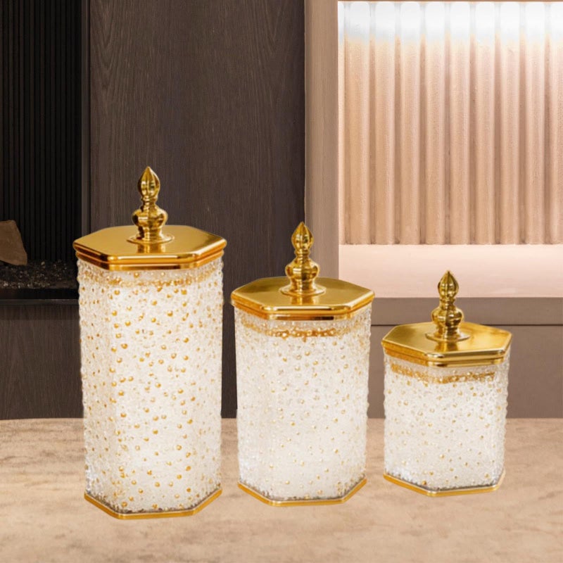 Amagogo 3 Pack Airtight Hexagon Canister Set Elegant Food Storage Jar With Lid For Kitchen Counter Coffee Sugar Tea Cereal Candy Snacks Style E - Image 5