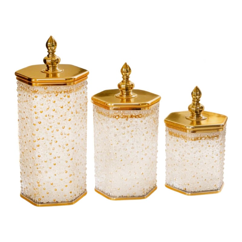Amagogo 3 Pack Airtight Hexagon Canister Set Elegant Food Storage Jar With Lid For Kitchen Counter Coffee Sugar Tea Cereal Candy Snacks Style E - Image 2