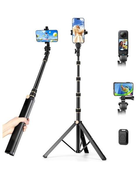 Ufanore 170cm Tripod for iPhone, Extendable Phone Tripod with Remote and 360° Rotation Phone Holder, Aluminum & Sturdy Selfie Stick Tripod with Wider Legs and Thicker Tube, Unique Gold Knobs Lock