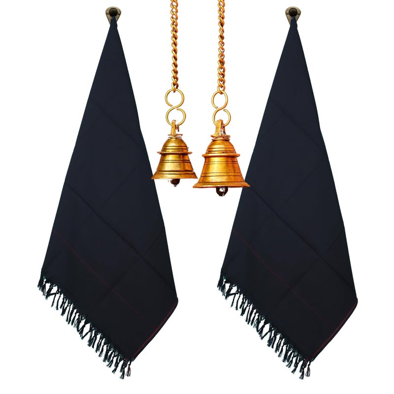 Ayyappa Pooja Thorthu Towel Black Kasi Kavi Gamcha Men 75 x 150 cm Pack of 2 - Image 2
