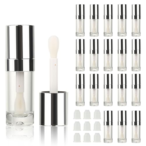 COSIDEA 18pcs Round 8ml 0.27oz r Round silve Empty lip gloss tubes with big large doe foot wand Lipgloss tube containers for lip oil packing - Image 1