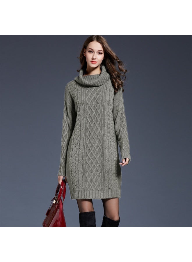 NIBEMINENT Autumn and Winter  Ladies Knitted Comfortable Casual Pile Collar Warm and Elegant Knitted Pullover Sweater Long Sleeved Dress - Image 1