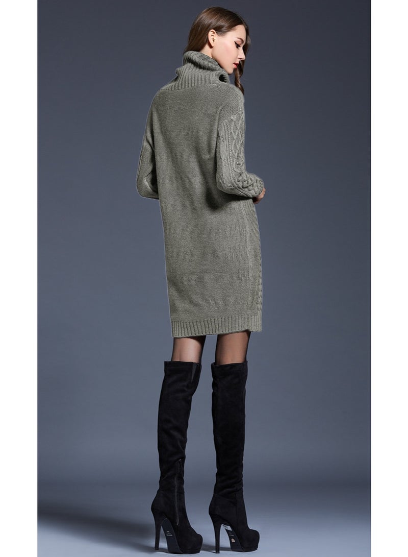 NIBEMINENT Autumn and Winter  Ladies Knitted Comfortable Casual Pile Collar Warm and Elegant Knitted Pullover Sweater Long Sleeved Dress - Image 2