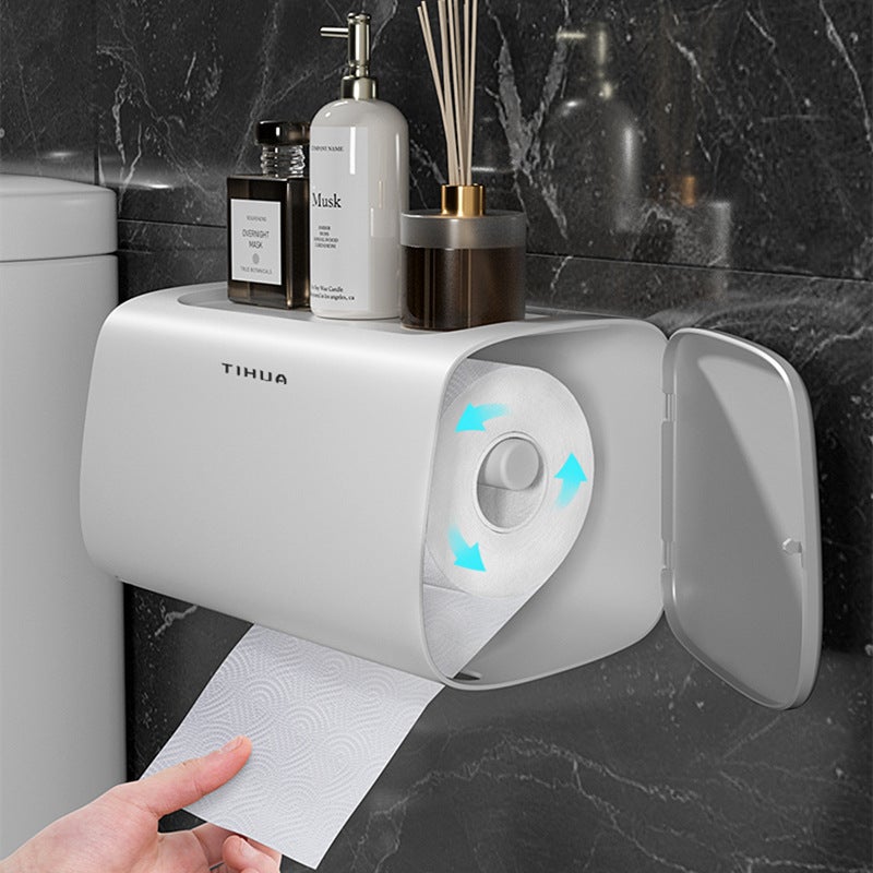 Toilet Tissue Box Wall-Mounted Waterproof Toilet Paper Box Punch-Free Paper Box Toilet Toilet Paper Roll Paper Rack - Image 5