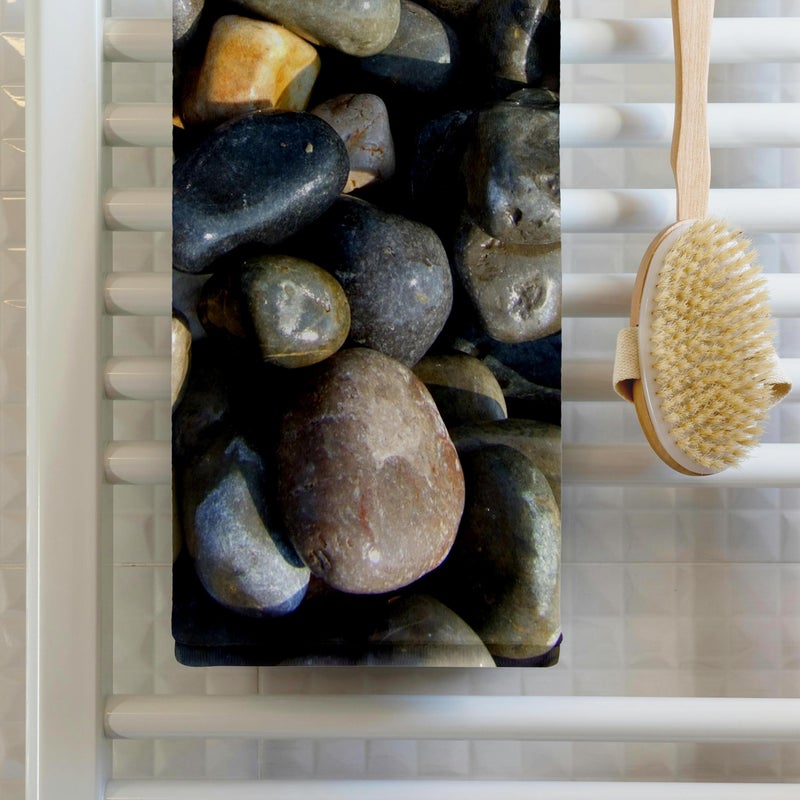 3DROSE 3D Rose Shiny Wet Beach Pebbles Texture Photo-Little Stones Rocks Nautical Grey Gray Brown Nature Towel, 15" x 22", Multicolor - Image 2