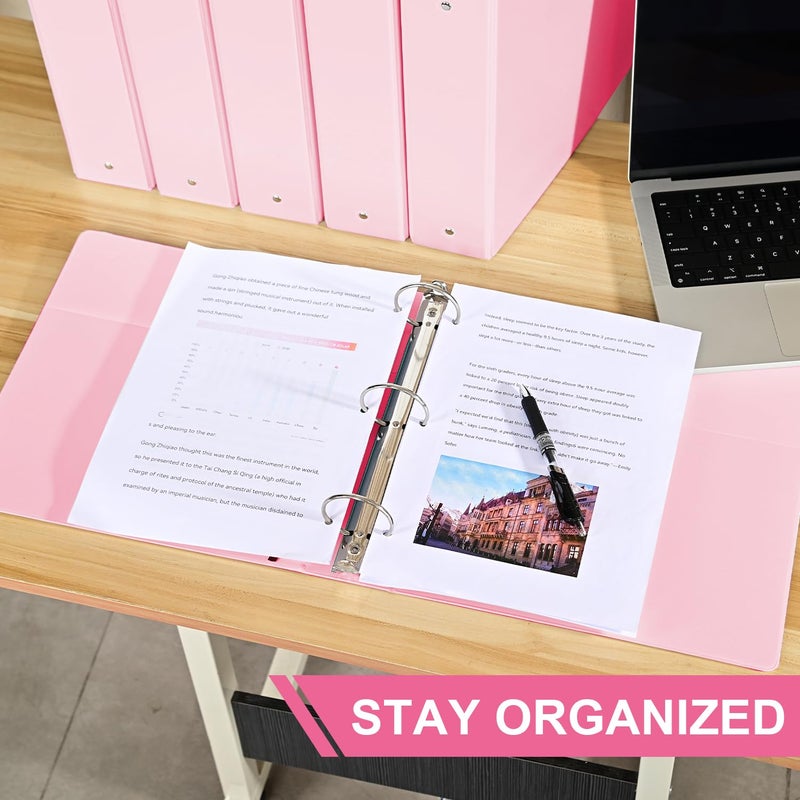 SUIN 2-INCH 3 Ring Binder with 2 Interior Pockets, Durable 2'' Binders Holds US Letter Size 8.5'' x 11'' Paper - Versatile Binders for Office, Home, and School Use, 6 Pack (2-inch Pink) - Image 5