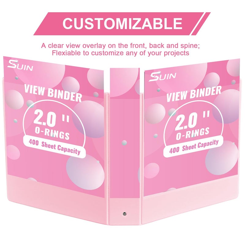 SUIN 2-INCH 3 Ring Binder with 2 Interior Pockets, Durable 2'' Binders Holds US Letter Size 8.5'' x 11'' Paper - Versatile Binders for Office, Home, and School Use, 6 Pack (2-inch Pink) - Image 4
