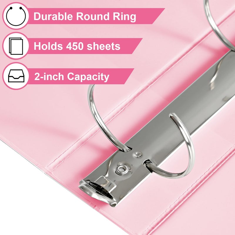 SUIN 2-INCH 3 Ring Binder with 2 Interior Pockets, Durable 2'' Binders Holds US Letter Size 8.5'' x 11'' Paper - Versatile Binders for Office, Home, and School Use, 6 Pack (2-inch Pink) - Image 3