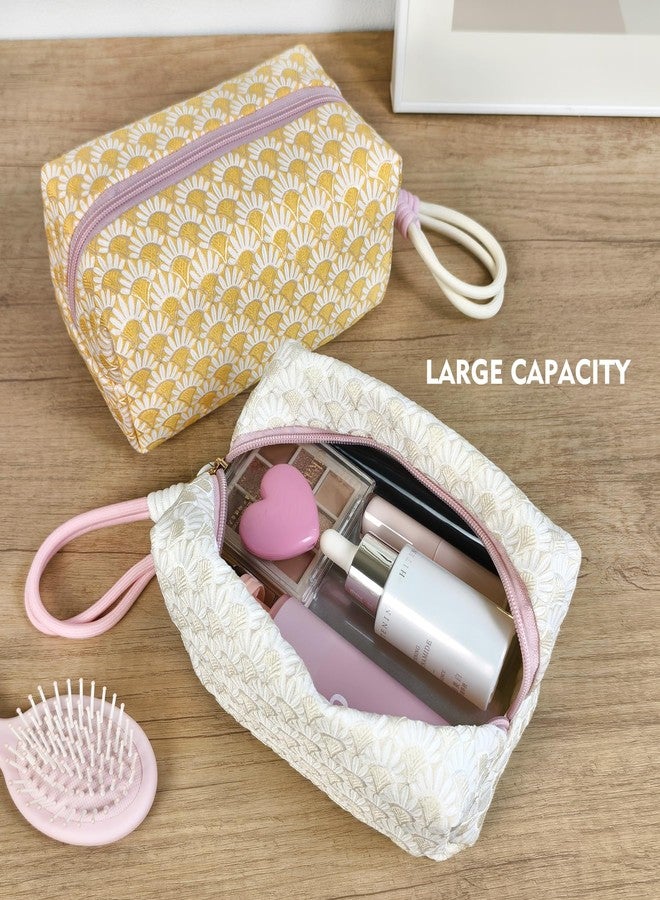 STARDW Aesthetic Floral Makeup Bag with Wrist Strap, Small Cute Cosmetic Pouch for Women with Zipper and Canvas Lining - Image 4