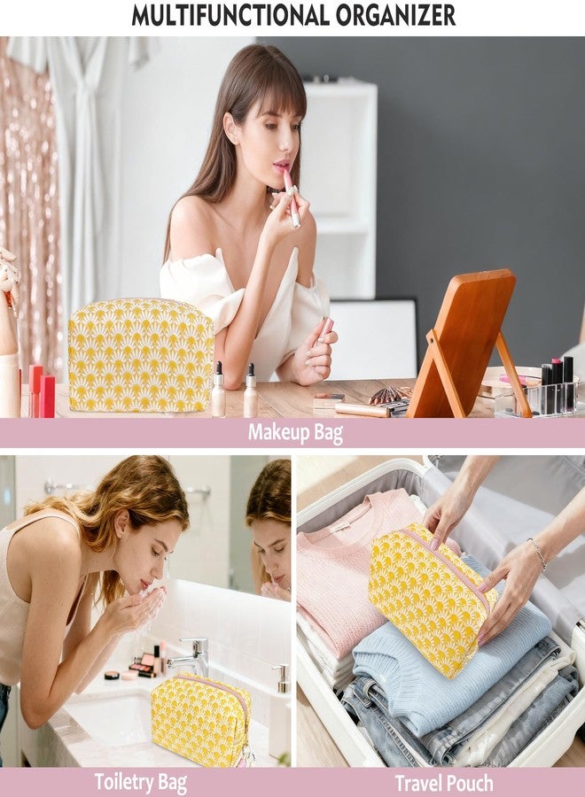 STARDW Aesthetic Floral Makeup Bag with Wrist Strap, Small Cute Cosmetic Pouch for Women with Zipper and Canvas Lining - Image 5