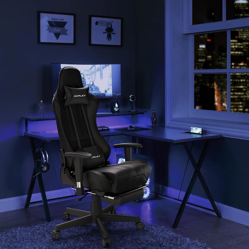 Video Gaming Chair, High Back Racing Computer Chair with Lumbar Support and Headrest, Ultra-Thick Breathable Seat Cushion, Ergonomic Swivel Desk Chairs for Gamers(Black) - Image 2