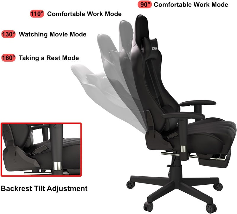 Video Gaming Chair, High Back Racing Computer Chair with Lumbar Support and Headrest, Ultra-Thick Breathable Seat Cushion, Ergonomic Swivel Desk Chairs for Gamers(Black) - Image 5
