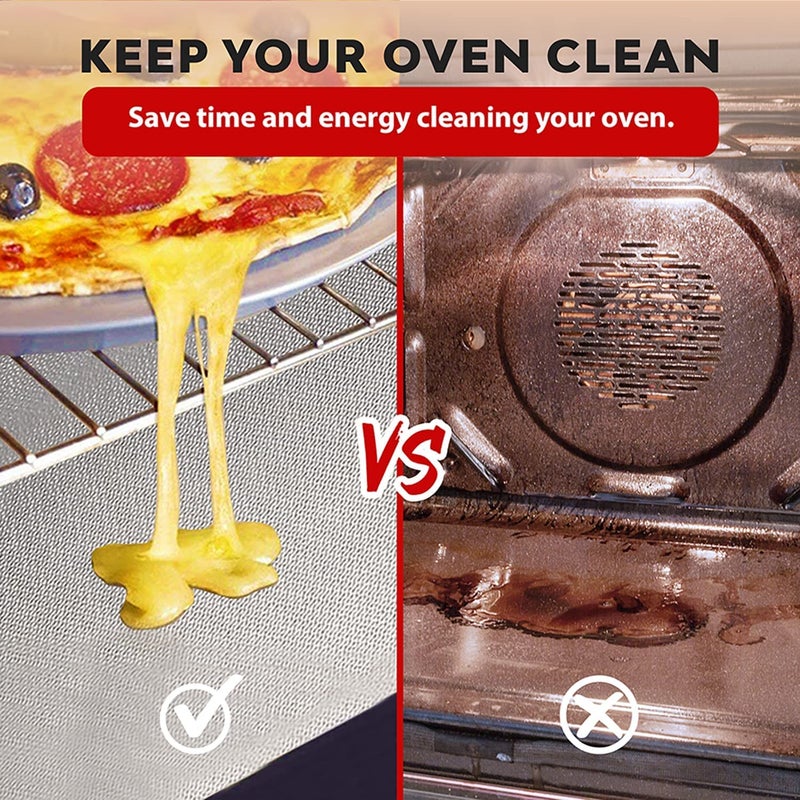 ThreadNanny Oven Liners for Bottom of Oven Silver (2-pack) Bundled with Rack Shields (2-pack) - Large Mat for Bottom of Stove (17"x 25") and 14" Silicone Rack Protectors - Reusable & Heat Resistant - Image 2