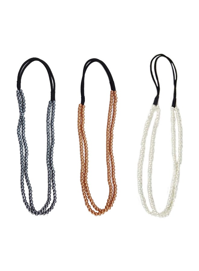 Yueton 3-Piece 2 Layer Hair Band Silver/White/Gold