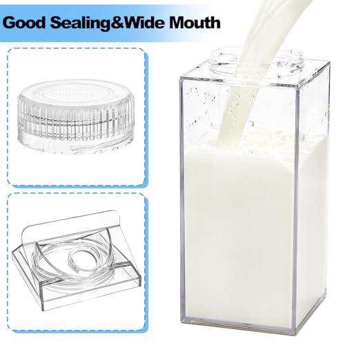Bekith 2 Pack 64 Oz Large Milk Carton Water Bottle, Clear Plastic Milk Bottle with Cleaning Brush, Portable Leakproof Square Juice Bottle Reusable Milk Container for Outdoor Sports Travel Camping - Image 3