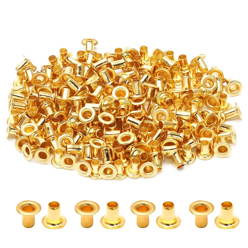 Litoexpe 2MM Tiny Grommets Eyelets 200 Pcs, Self Backing Eyelets for Bead Cores, Clothes, Leather, Canvas (Gold) - Image 1