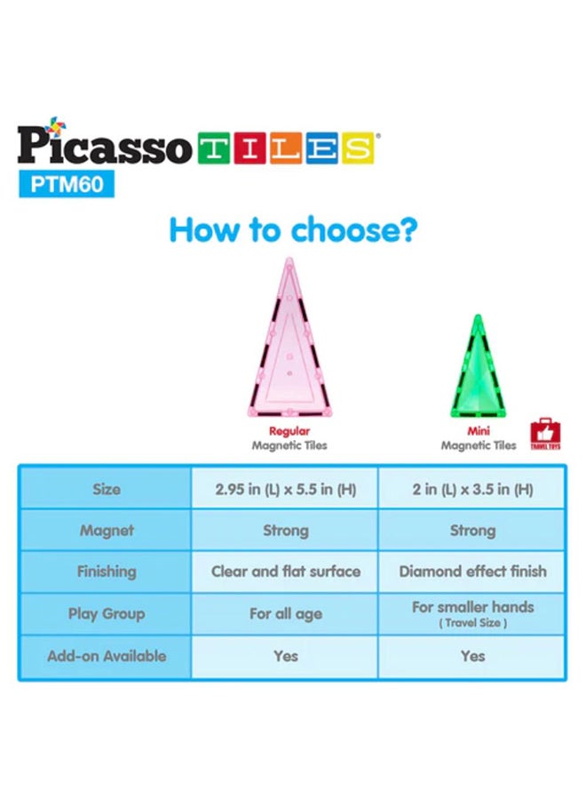 PicassoTiles 60 Pieces Magnetic Building Block Mini Diamond Series Travel Size On-the-Go Magnetic Construction Toy Set, Educational Toy Children's Brain Development Stacking Blocks PTM60 for Boys & Girls Age 3+ - Image 3