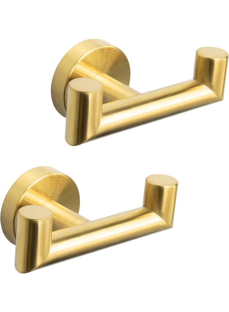 SYOSI Double Door Hooks, Bathroom Towel Hooks, Heavy Duty Coat Wall Mounted Hook for Towels, Robes & Coats, Rustproof Bathroom, SUS 304 Stainless Steel, Screw-In Installation (2-Pack, Gold) - Image 1