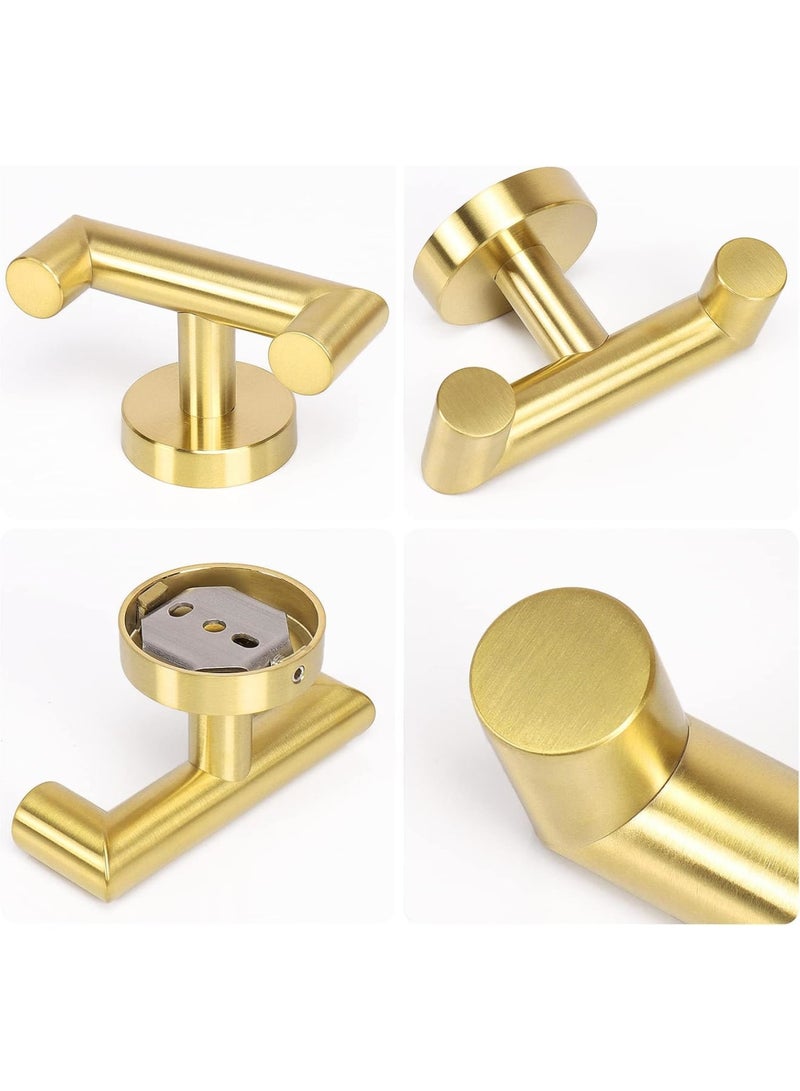 SYOSI Double Door Hooks, Bathroom Towel Hooks, Heavy Duty Coat Wall Mounted Hook for Towels, Robes & Coats, Rustproof Bathroom, SUS 304 Stainless Steel, Screw-In Installation (2-Pack, Gold) - Image 2