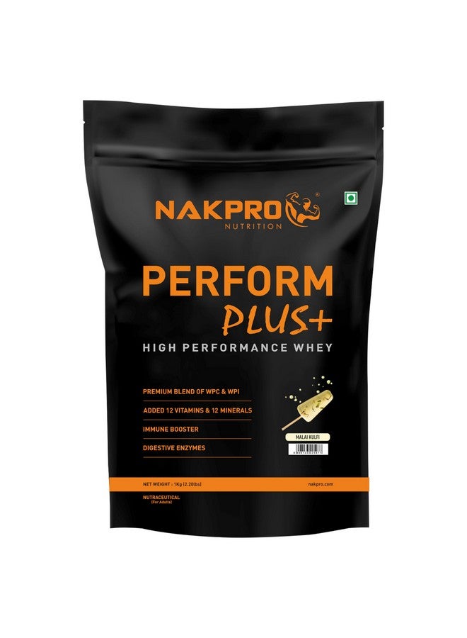 NAKPRO Perform Plus+ Whey Protein Concentrate with Digestive Enzymes | 24g Protein, 5.7g BCAA | Easy Mixing, Easy Digesting (1 Kg, Malai Kulfi) - Image 1