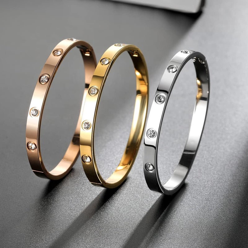 PDWZNBA 18K Gold-Plated Love Friendship Bracelets Trendy Stainless Steel Bangle Jewelry Gifts for Women - Image 4