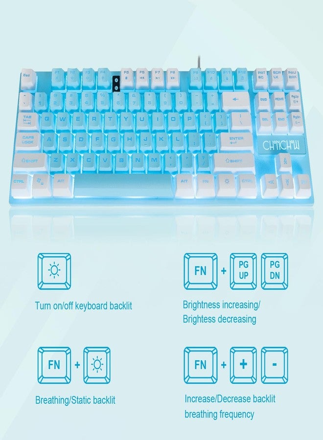 CHONCHOW Blue Keyboard and Mouse Combo, 87 Keys TKL Wired LED Light Up Backlit Keyboard, 800-3200 DPI RGB Mouse, Blue Mouse and Keyboard for PS4 PS5 PC Laptop Mac - Image 5