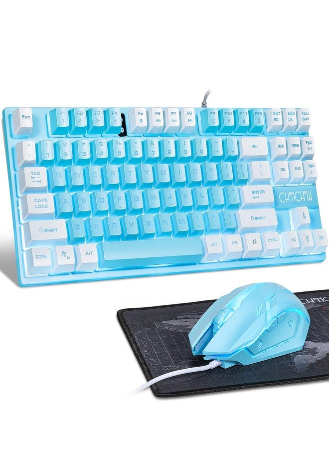 CHONCHOW Blue Keyboard and Mouse Combo, 87 Keys TKL Wired LED Light Up Backlit Keyboard, 800-3200 DPI RGB Mouse, Blue Mouse and Keyboard for PS4 PS5 PC Laptop Mac - Image 1