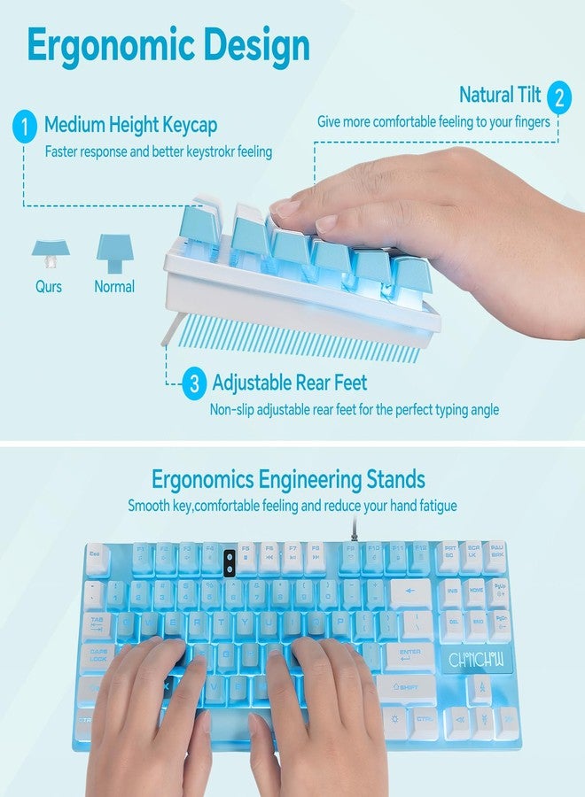 CHONCHOW Blue Keyboard and Mouse Combo, 87 Keys TKL Wired LED Light Up Backlit Keyboard, 800-3200 DPI RGB Mouse, Blue Mouse and Keyboard for PS4 PS5 PC Laptop Mac - Image 4