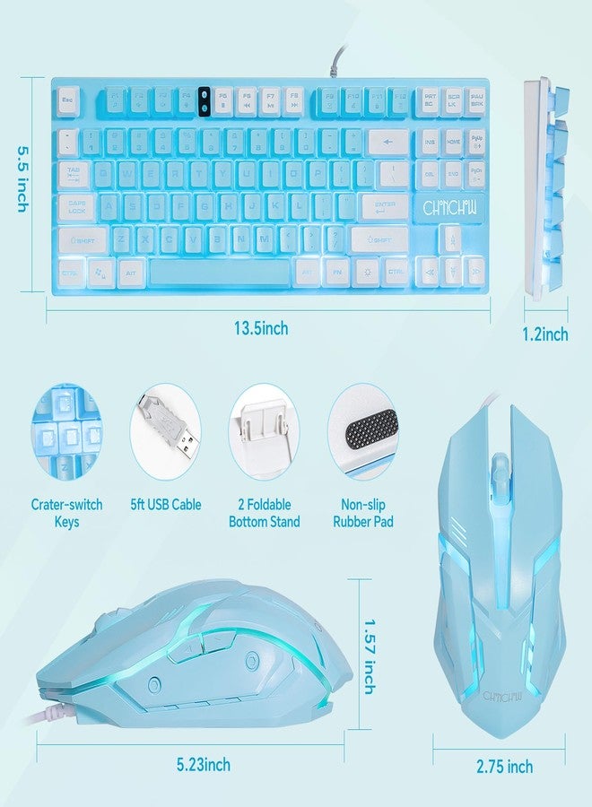 CHONCHOW Blue Keyboard and Mouse Combo, 87 Keys TKL Wired LED Light Up Backlit Keyboard, 800-3200 DPI RGB Mouse, Blue Mouse and Keyboard for PS4 PS5 PC Laptop Mac - Image 2