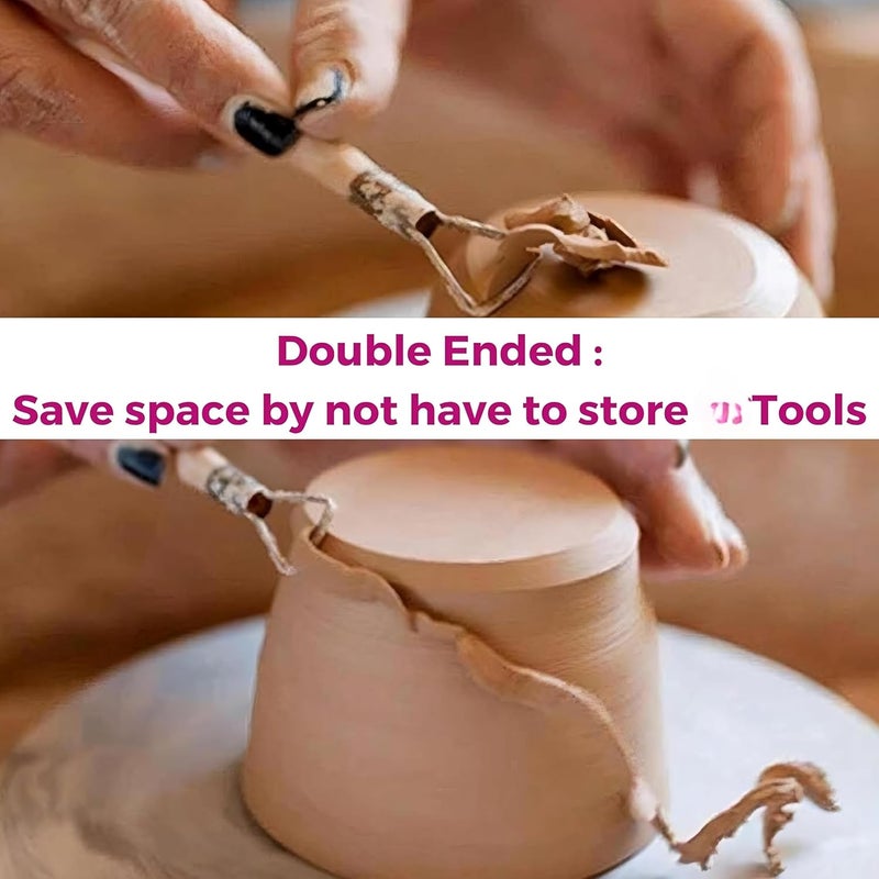 CLAPONE Wooden Handle Clay Pottery Sculpting Tools/Pottery Tool/Pottery Tools Kit for Clay/Sculpture/Tools for Art and Craft/Ceramic Modeling Tool/Crafting Supplies (6pcs Double-Sided Clay Sculpting) - Image 5