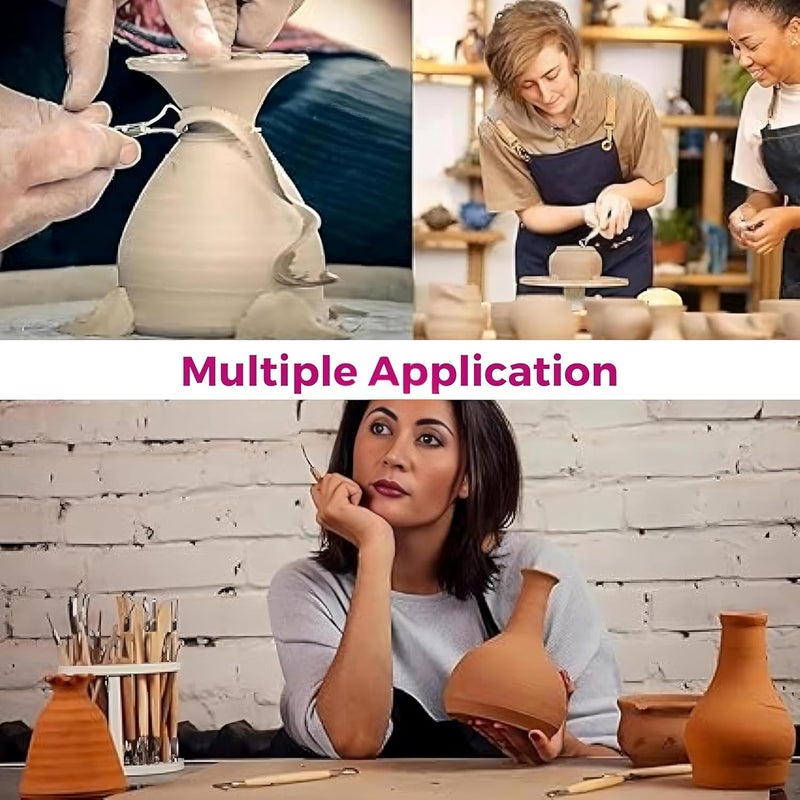 CLAPONE Wooden Handle Clay Pottery Sculpting Tools/Pottery Tool/Pottery Tools Kit for Clay/Sculpture/Tools for Art and Craft/Ceramic Modeling Tool/Crafting Supplies (6pcs Double-Sided Clay Sculpting) - Image 4