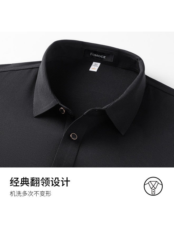 Fomoce Summer Thin Fashion Casual Men's Turn-down Collar Business Short Sleeve Polo Shirt - Image 4