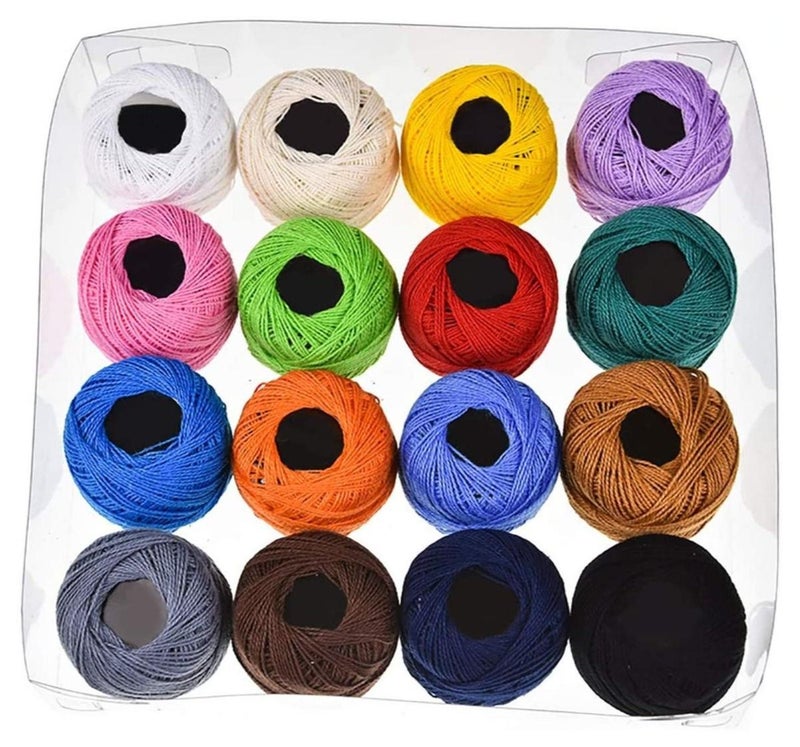 كابتن تيك قطن كروشيه ، مجموعة خيوط كروشيه ، كرات غزل قطنية ، لتطريز كروشيه يدوي الصنع ، تصميم عادي بألوان متنوعة ، خيوط حياكة غرزة تطريز يدويًا (16 قطعة) - Image 1
