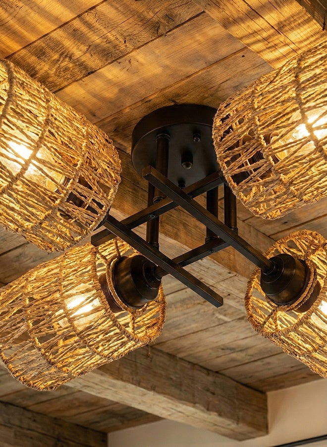 BUY4LESS -  Modern Lighting, Ceiling chandelier, Light, Bamboo chandelier,  Brown Color, 53x53 cm, Suitable for bedroom and living room, Woven rope - Image 3