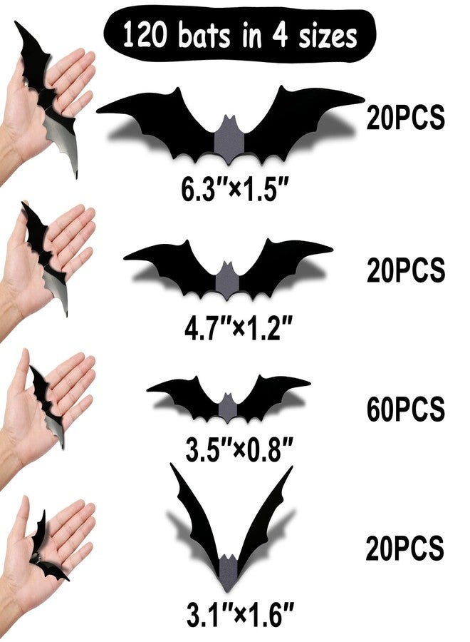 JCFIRE Bats Halloween Decorations Indoor, 120 Pcs Halloween Bats Wall Decor 4 Size PVC 3D Wall Scary Stickers DIY Party Decorations Outdoor Window Door Office Yard Home - Image 2