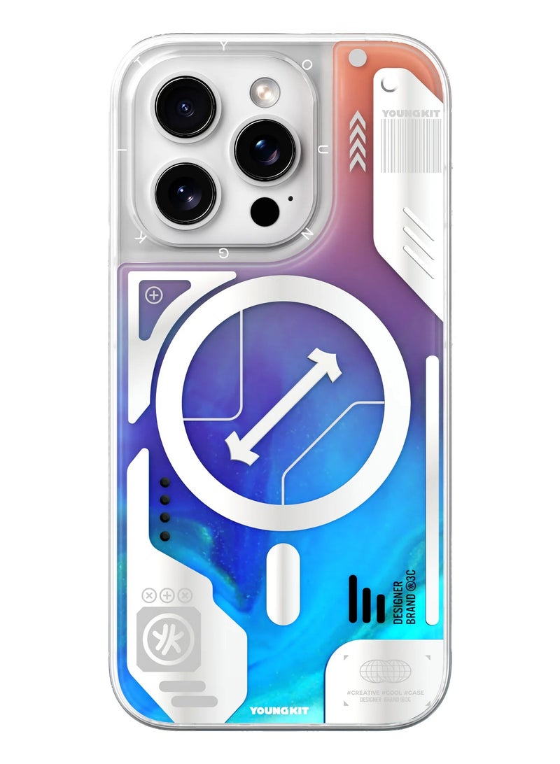 YOUNG KIT Cyberpunk Blue Luminous Quicksand Case For iPhone 16 Pro - Image 1