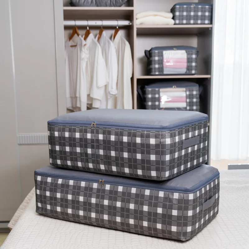 ناكاريف 6 Pieces Large Size Square Patterned Plaid Gray Base Organizer Pillow Quilt Clothing Scrap 60X40X20 cm