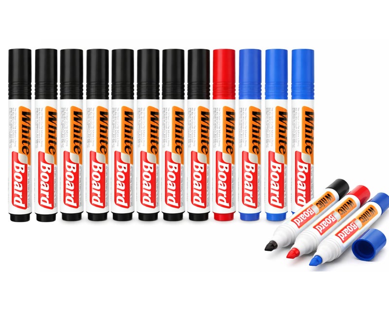 Corslet 12 Pcs White Board Marker Pen Whiteboard Marker (8 Black, 3 Blue & 1 Red) - Image 1