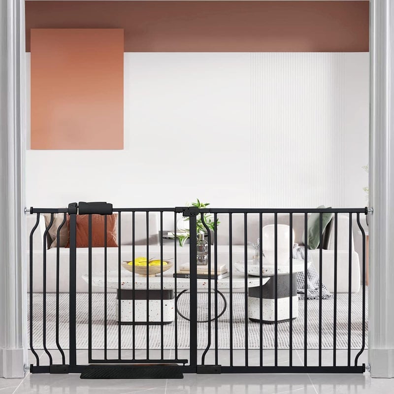 BELABB BELABB Extra Wide Baby Gate Tension Indoor Safety Gates Black Metal Large Pet Gate Pressure Mounted Walk Through Long Dog Gate for The House Doorways Stairs 622 Inch669 Inch158cm170cm Black 